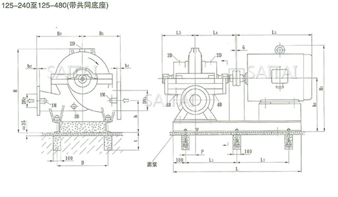 SOW中开泵（125-240 ~ 125-480）安装尺寸